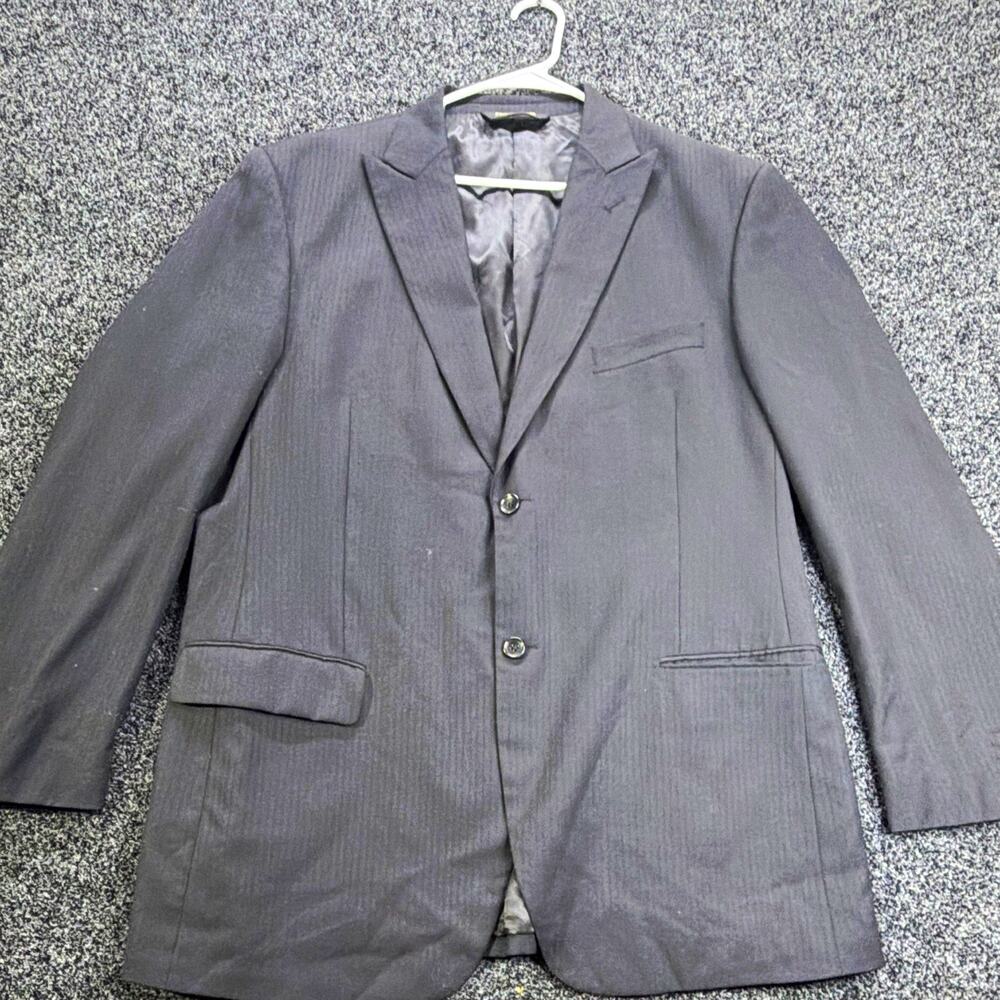PRONTOMODA Men’s 2-Piece Black Pinstripe Merino Wool 2-Button Suit 46 34x28